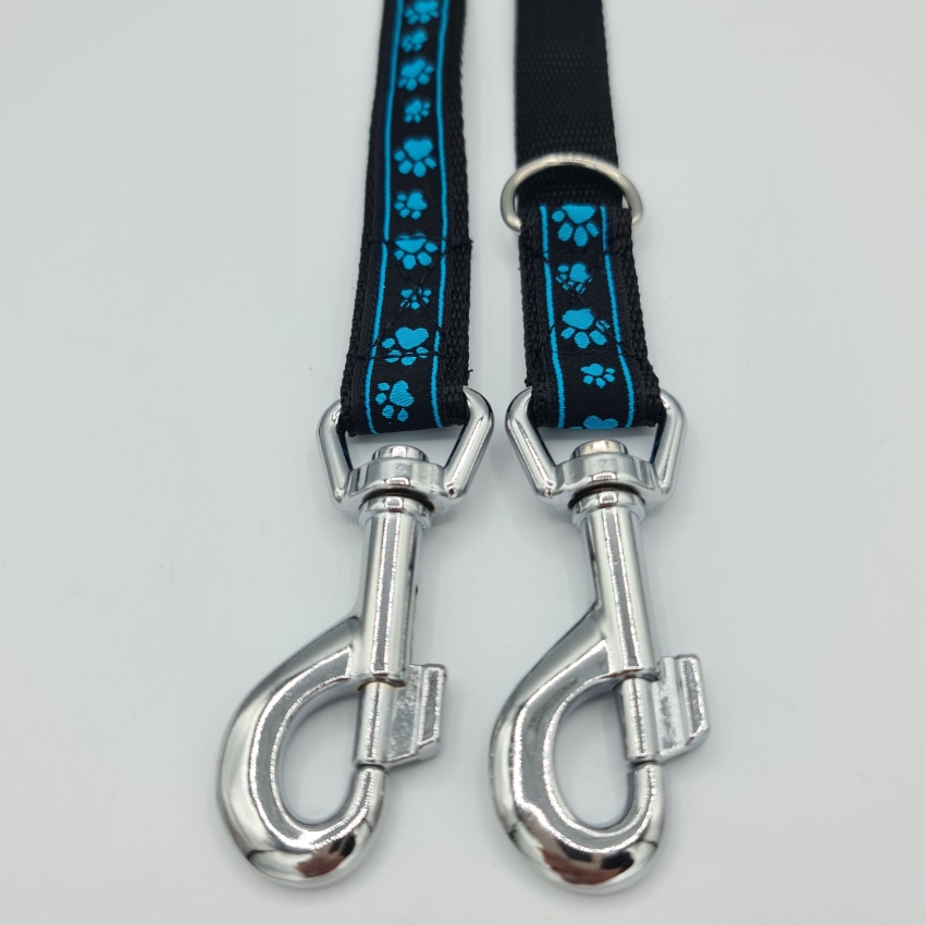 verstellbare Leine blau-schwarz mit Pfötchen